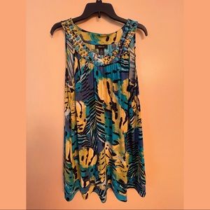 Funky blue dress with beaded neckline